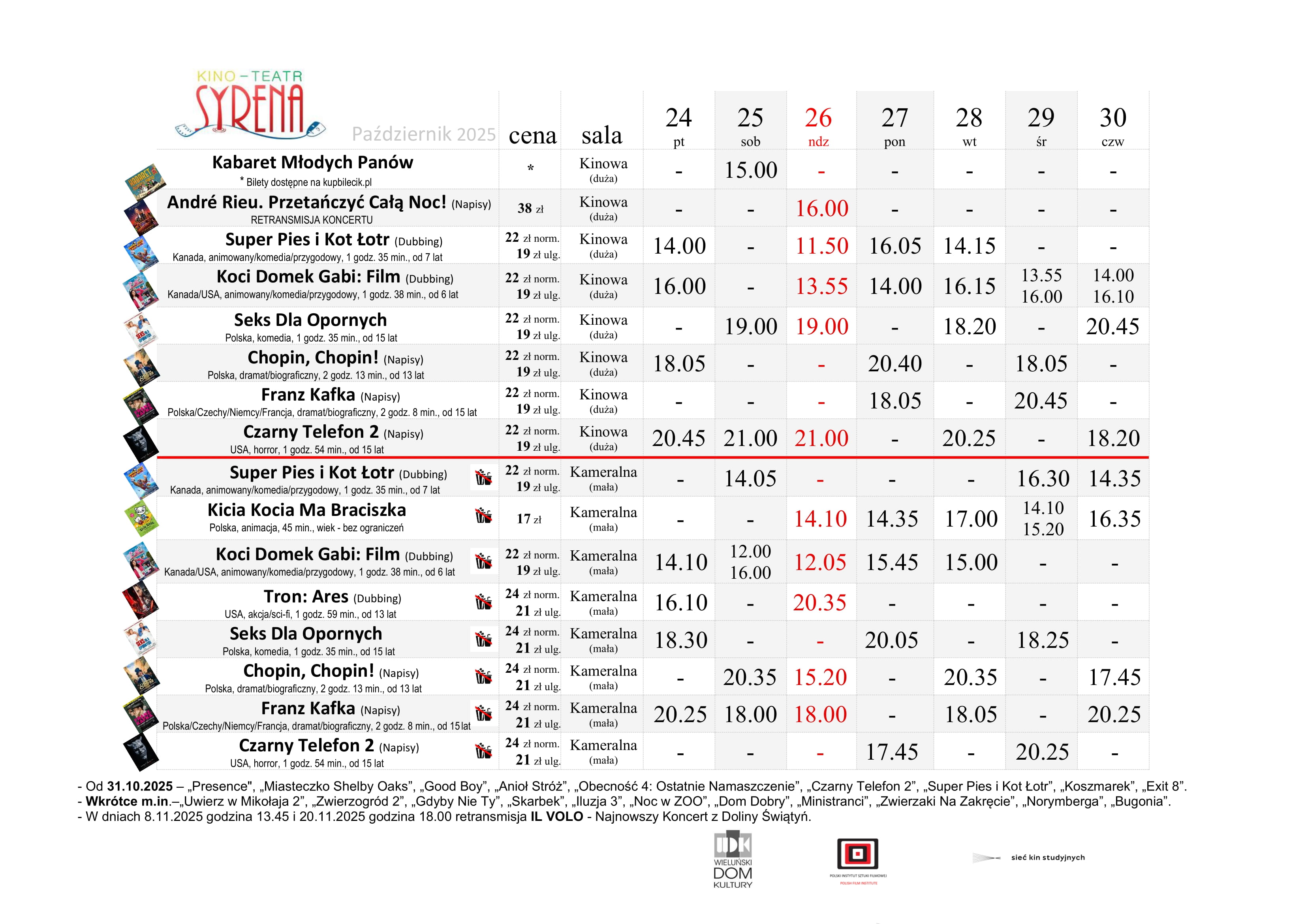 Sprawdzamy repertuar wieluńskiego kina na koniec października 2025