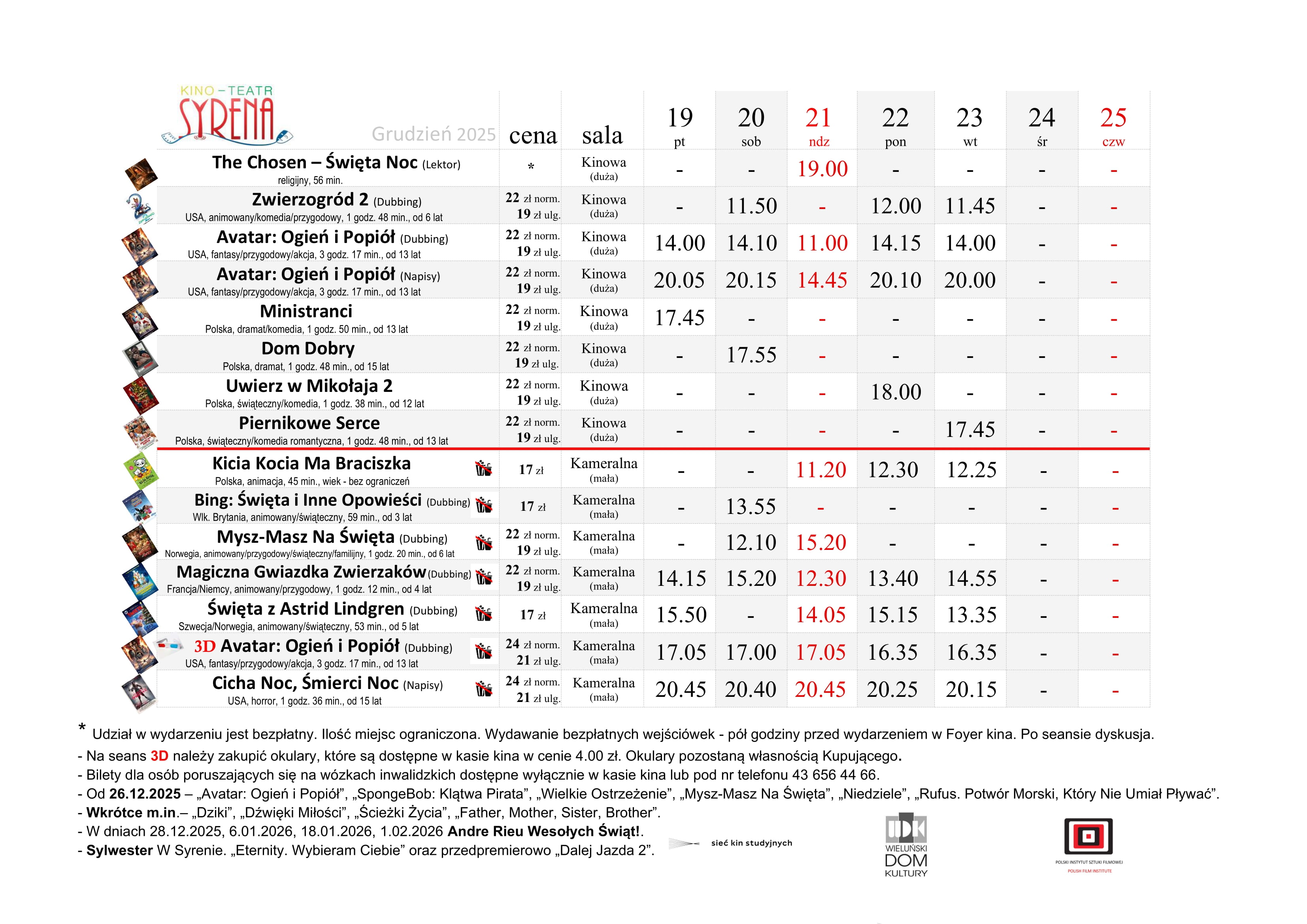 Znamy przedświąteczny repertuar kina Syrena w Wieluniu