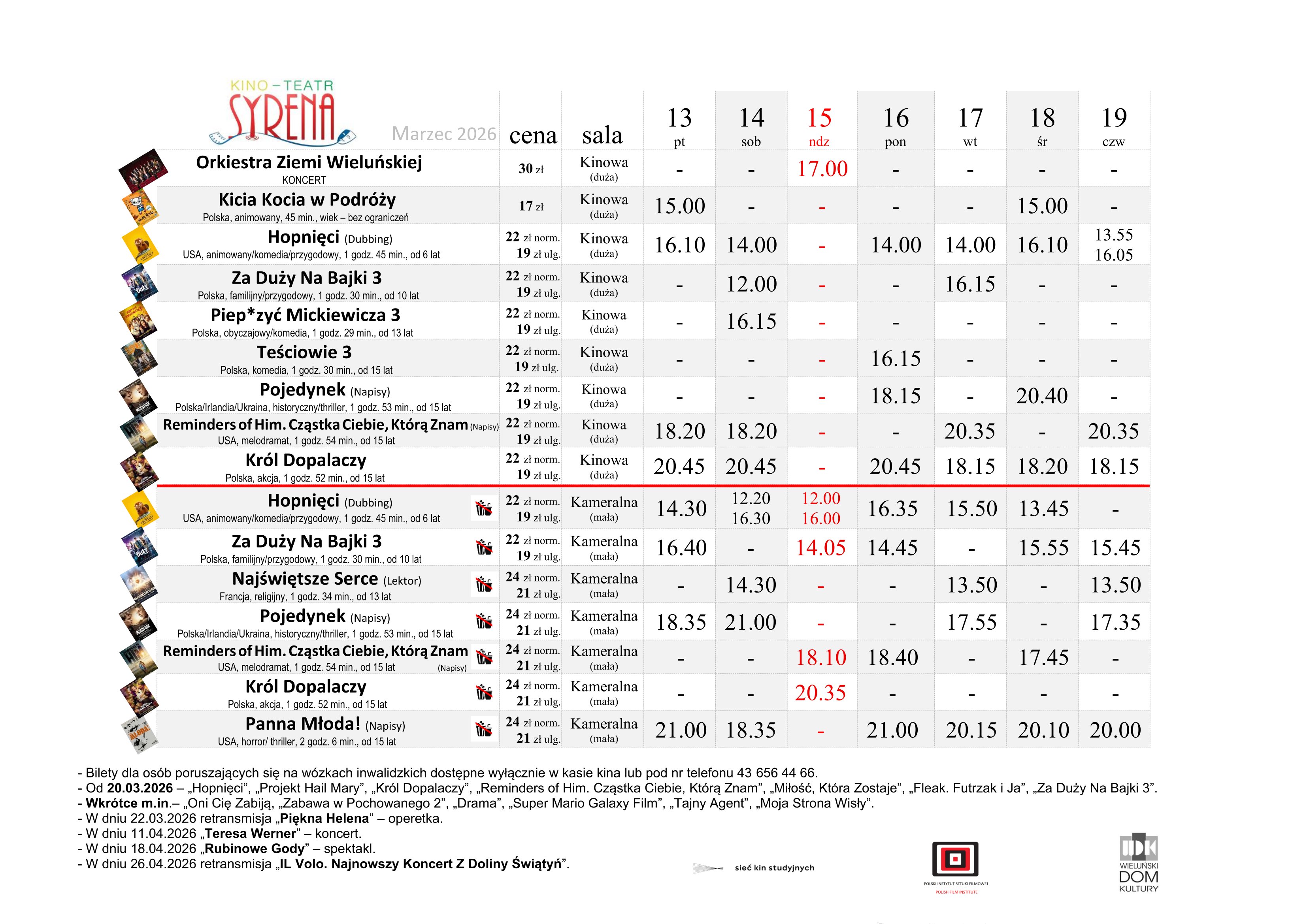 Nowości w Kinie Syrena. Od filmów po wyjątkowy koncert Orkiestry Ziemi Wieluńskiej
