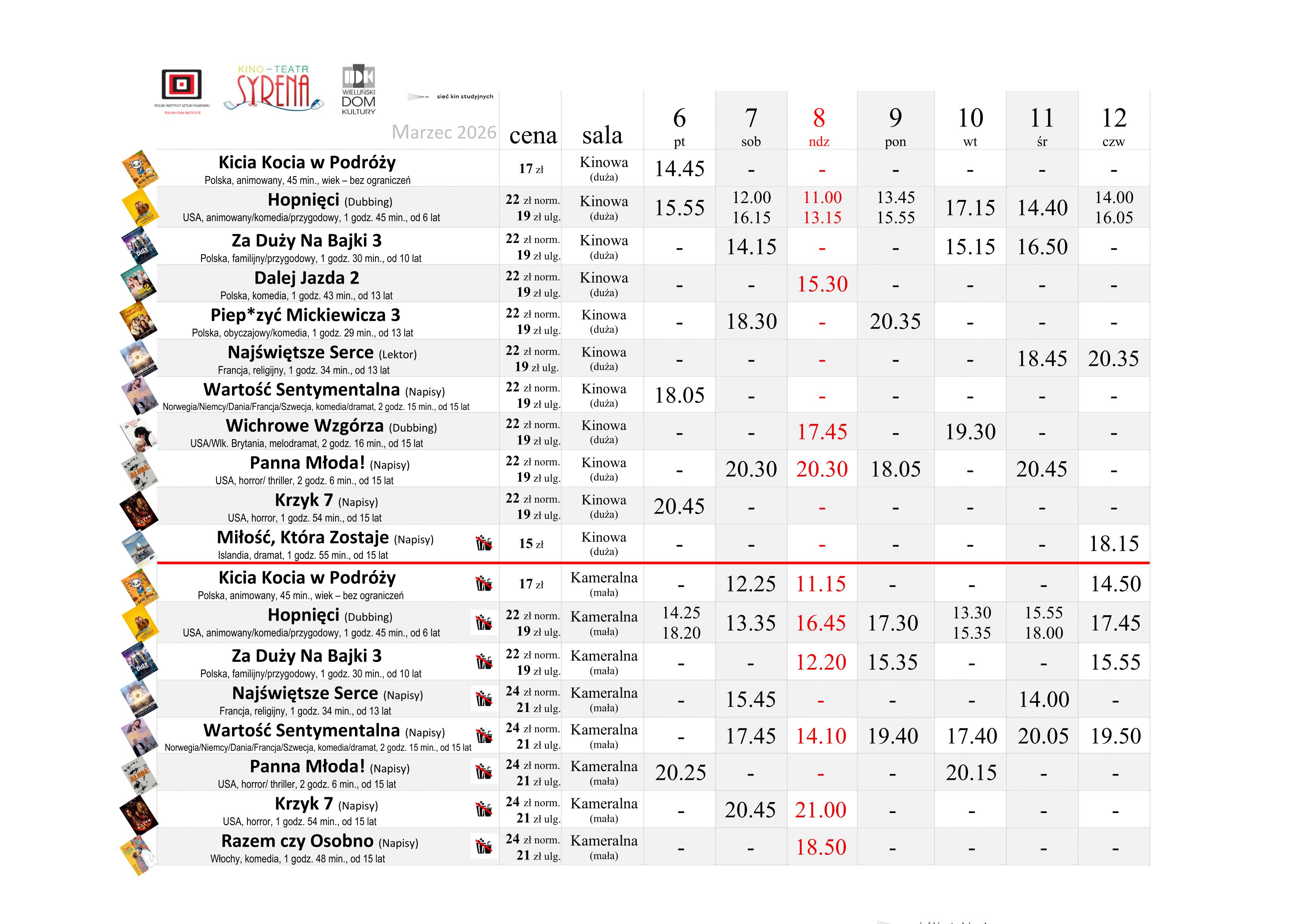 Filmowy marzec w Wieluniu. Sprawdź, co gra kino-teatr Syrena (6–12 marca 2026)